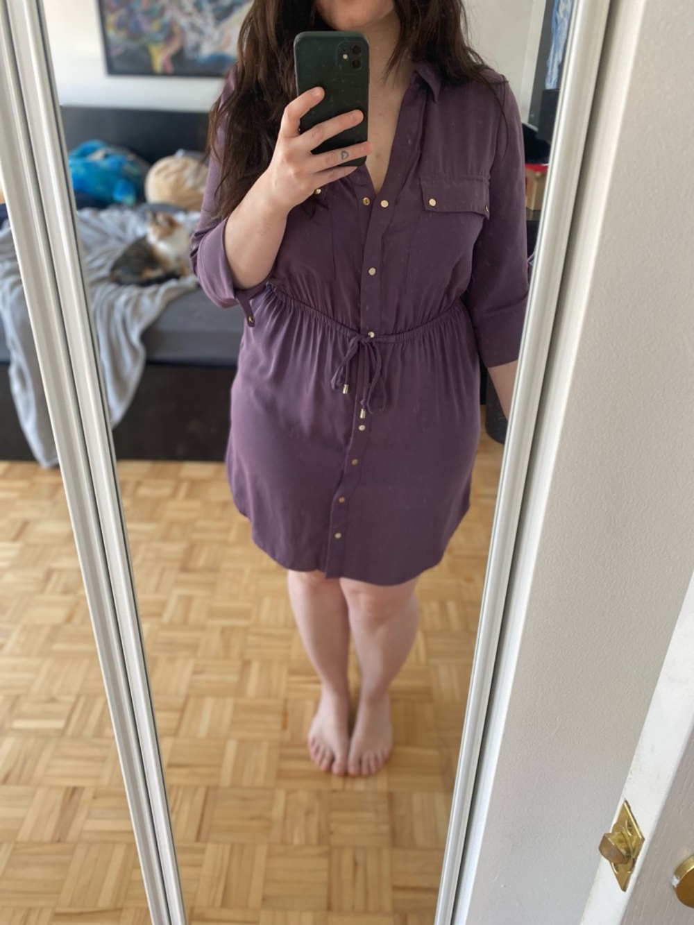 Dynamite Lavender Shirtwaist Midi Dress with Gold Buttons